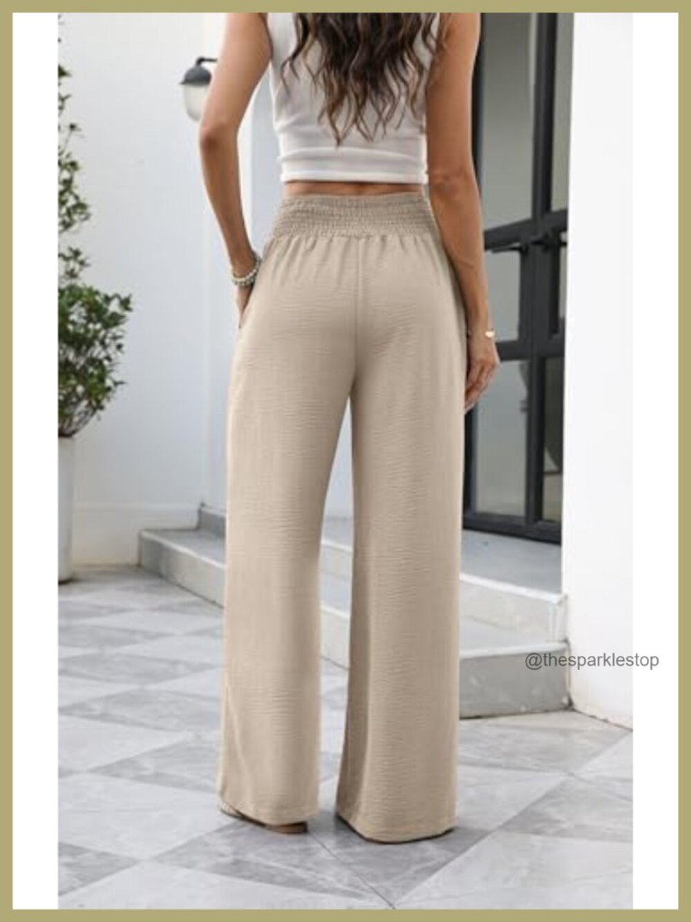 Wide Leg High Waist Pants with Pockets, 100% Polyester, Casual Trousers - Picture 3 of 6